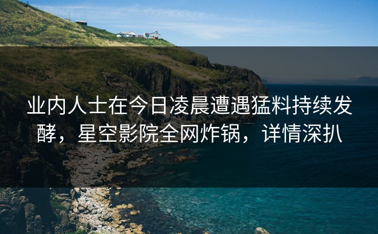 业内人士在今日凌晨遭遇猛料持续发酵，星空影院全网炸锅，详情深扒